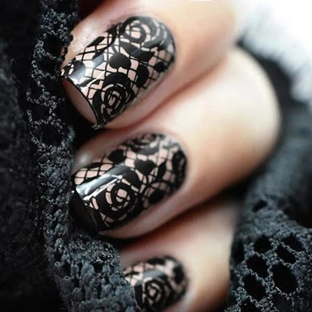 Lace Design Nail Foils Leopard Print Black White Nail Stickers Stripe Pattern Sequin Effect Nail Art Stickers Manicure DIY
