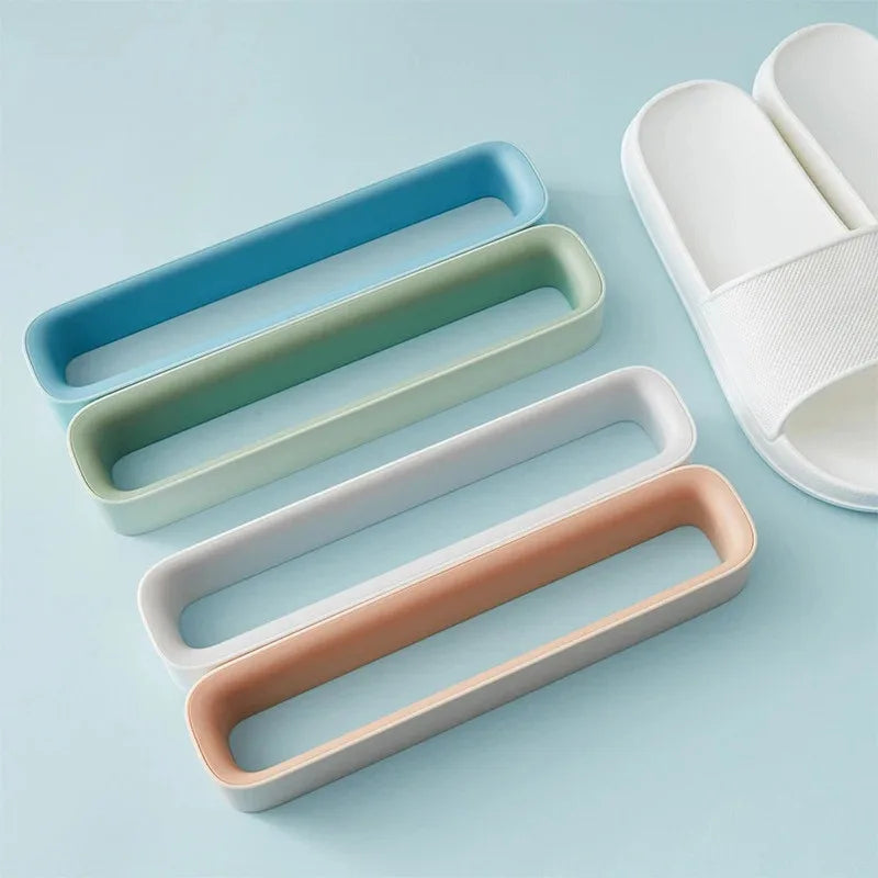 Self-Adhesive Slipper Rack - Wall-Mounted Bathroom Storage, 6-Hook Slipper Organizer for Toilet, Shower, Bedroom (White)