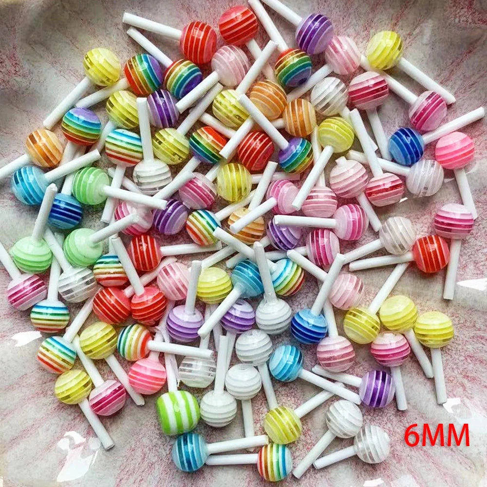 4mm,6mm Lollipop Nail Art Charms Kawaii Resin Acrylic Accessories Jewelry Colorful Mini Sweet Candy Manicure Rhinestone 50/20pc