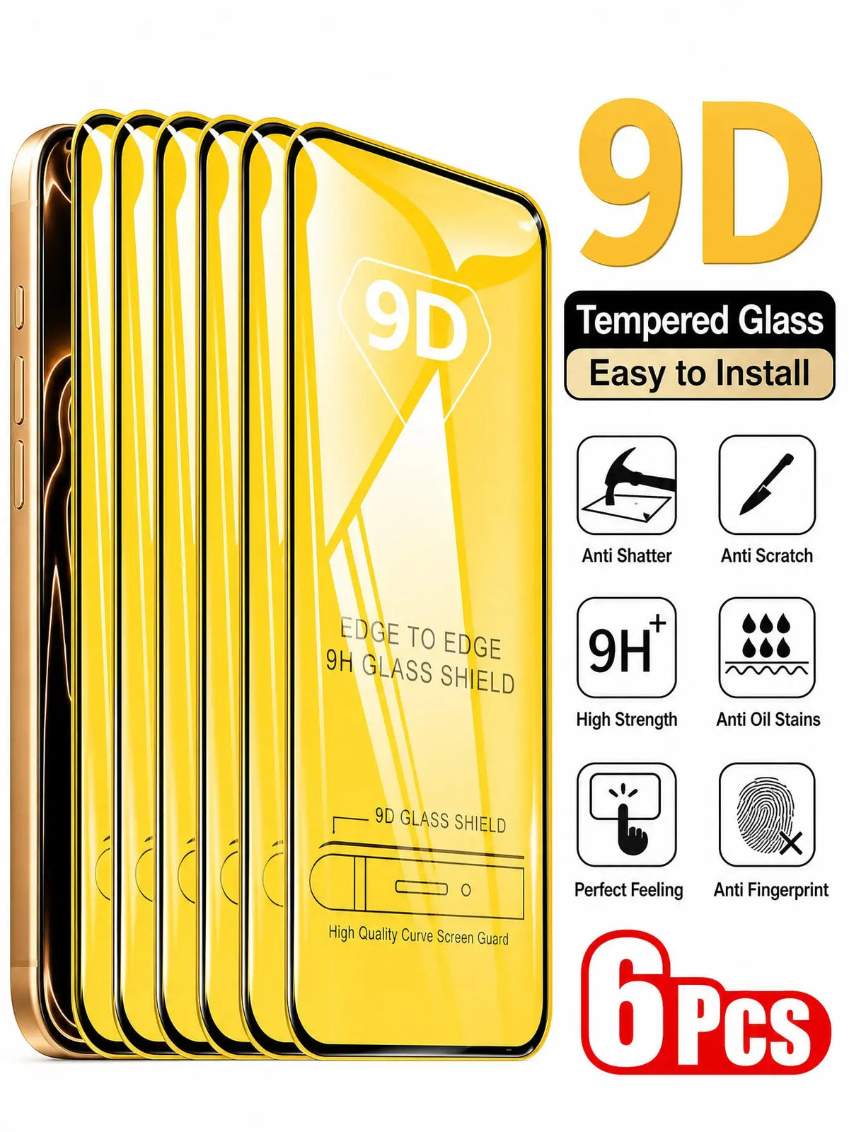 6PCS High Definition Tempered Glass Screen Protector, 9H Hardness, Case Friendly, For IPhone 17 Pro Max/17 Pro/17 Air/16/16E/16