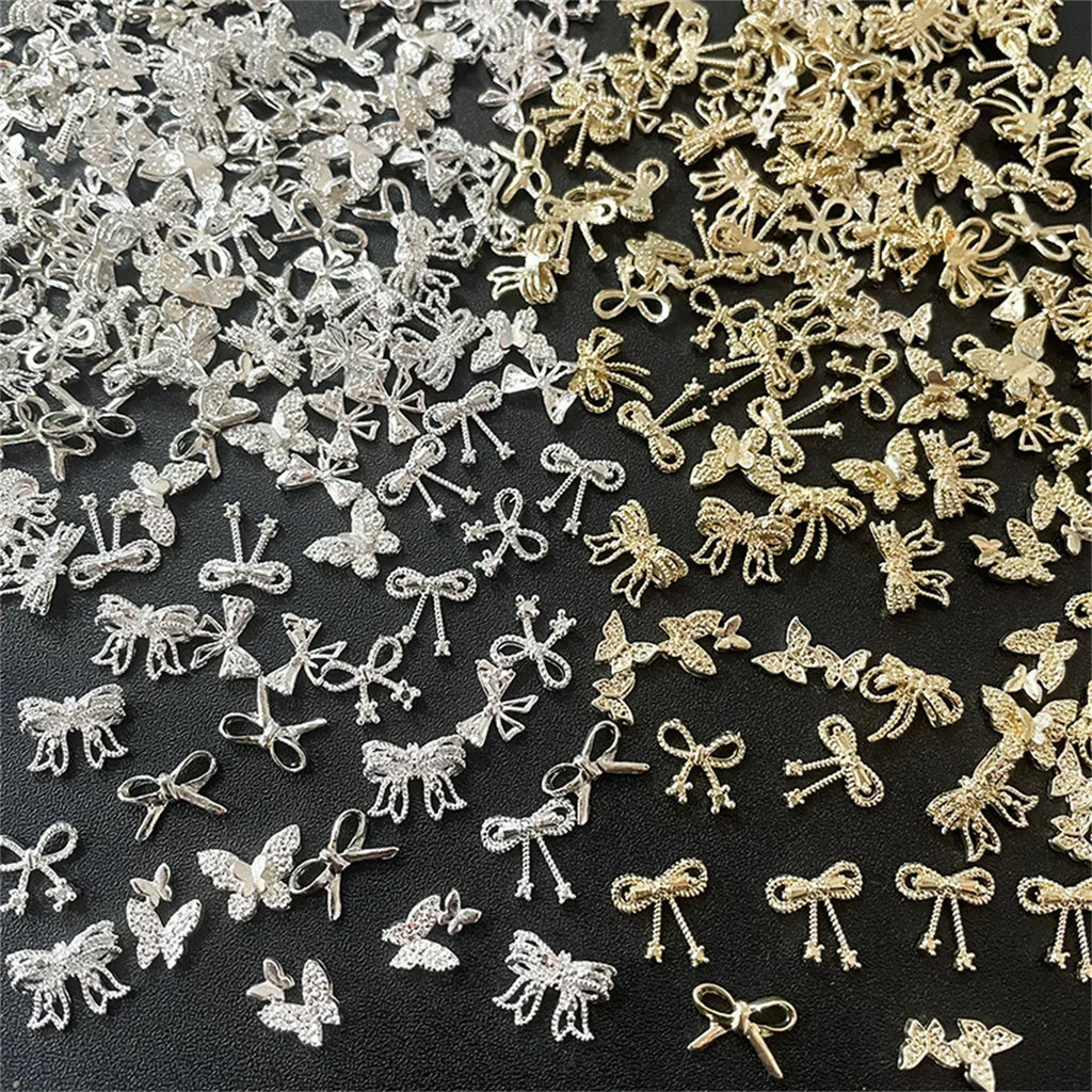10pcs 3D Exquisite Japanese Alloy Nail Art Charms Luxury Kawaii Bow Butterfly Jewelry Nail Rhinestone Decoration DIY Accessories