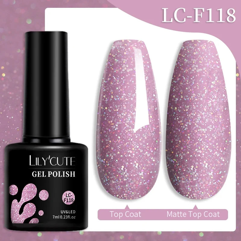 LILYCUTE 7ml Glitter Auroras Gel Nail Polish Summer Gold Colorful Sequins Manicure Semi Permanent Soak Off Nail Art Gel Varnish