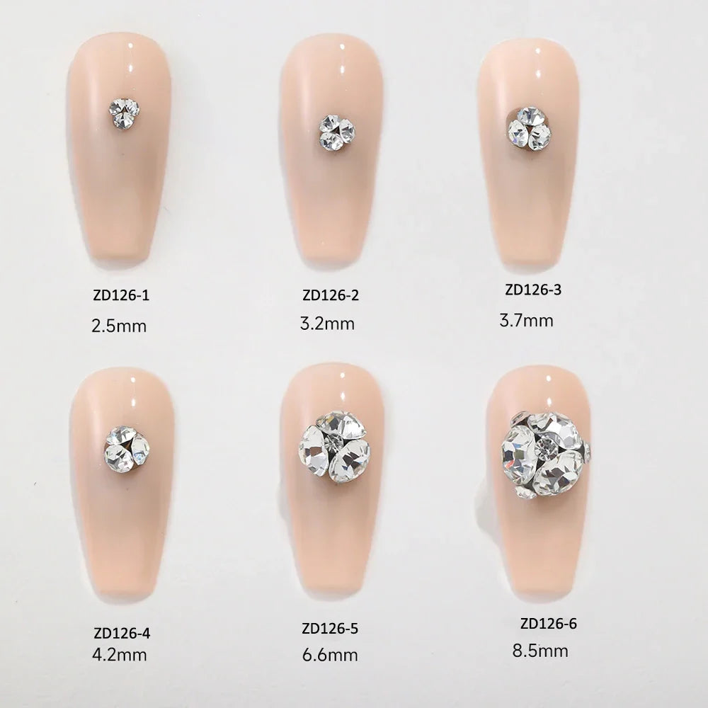 10pcs 2.5-8.5mm Super Sparkle K9 Nail Pile Diamonds Ball Sparkle Mini Clear Pile Nail Rhinestones 3D Stacked Glass Manicure Gem