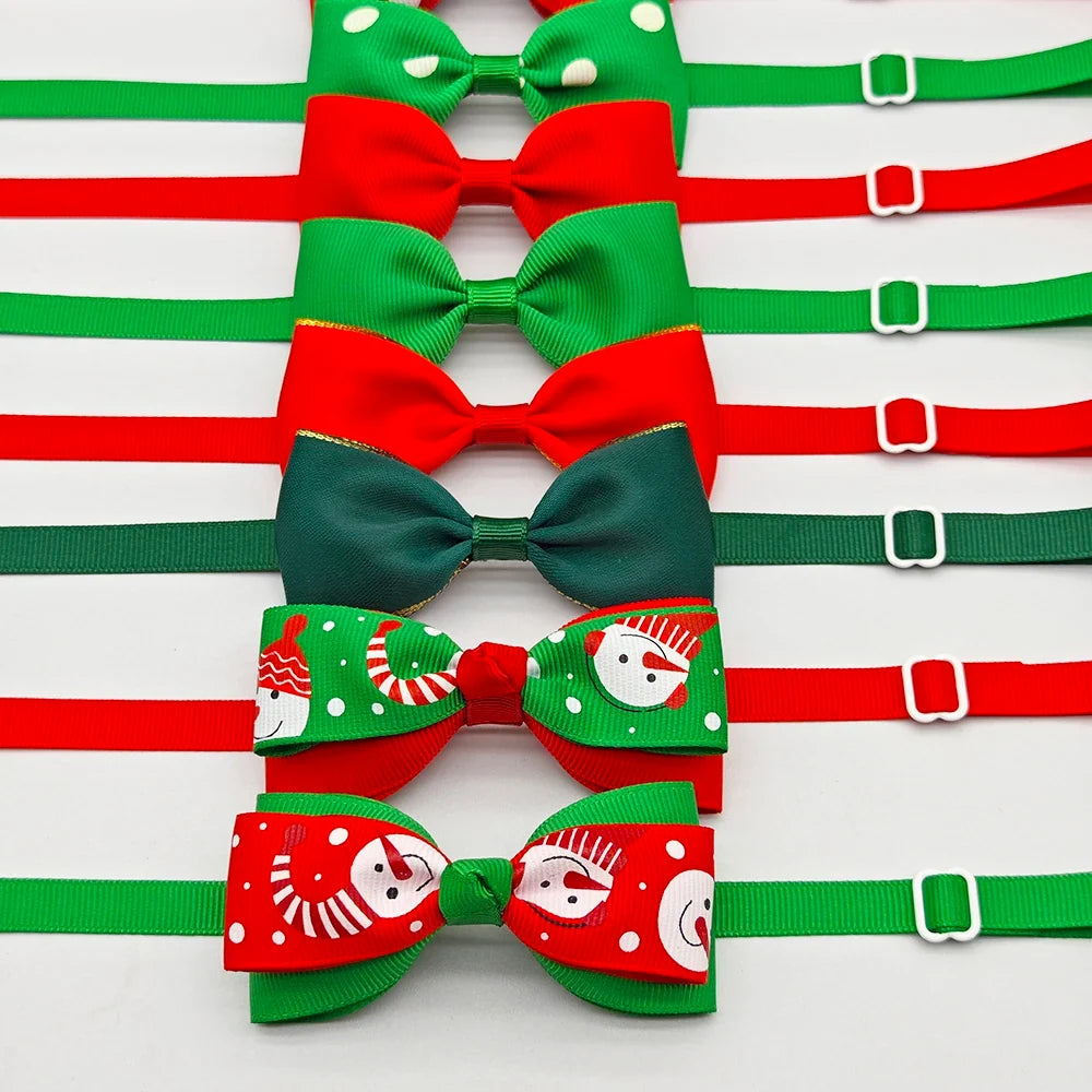 10pcs Pet Christmas Bow Tie Adjustable Xmas Dog Cat Bowtie Collar Accessories For Small Dog Cat Festival Party Decoration Gift