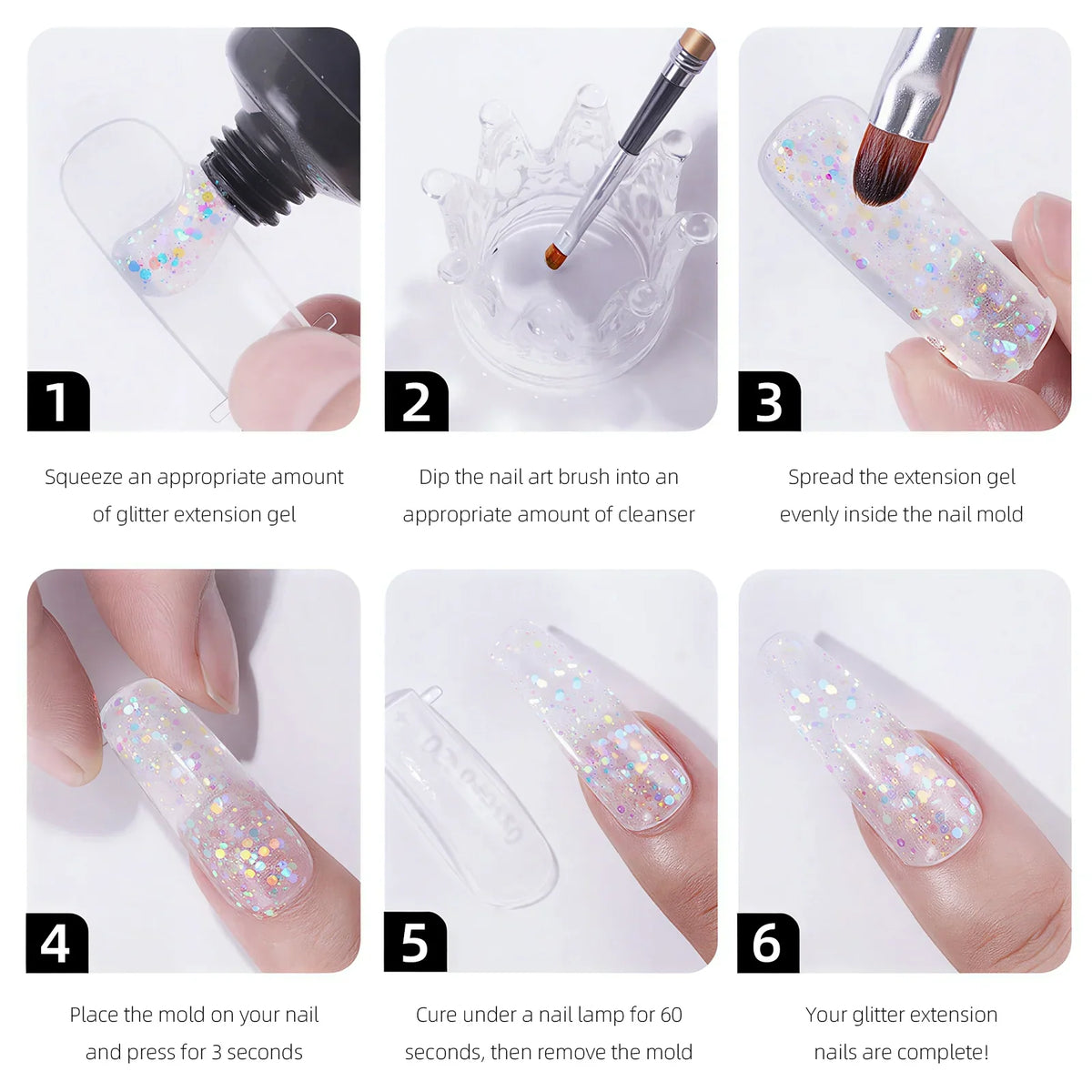Misscheering 15ml Glitter Acryl Gel Nail Extension Gel Quick Building UV LED Poly Nail Gel Sparkly Sequin Nail Builder Gel Nail