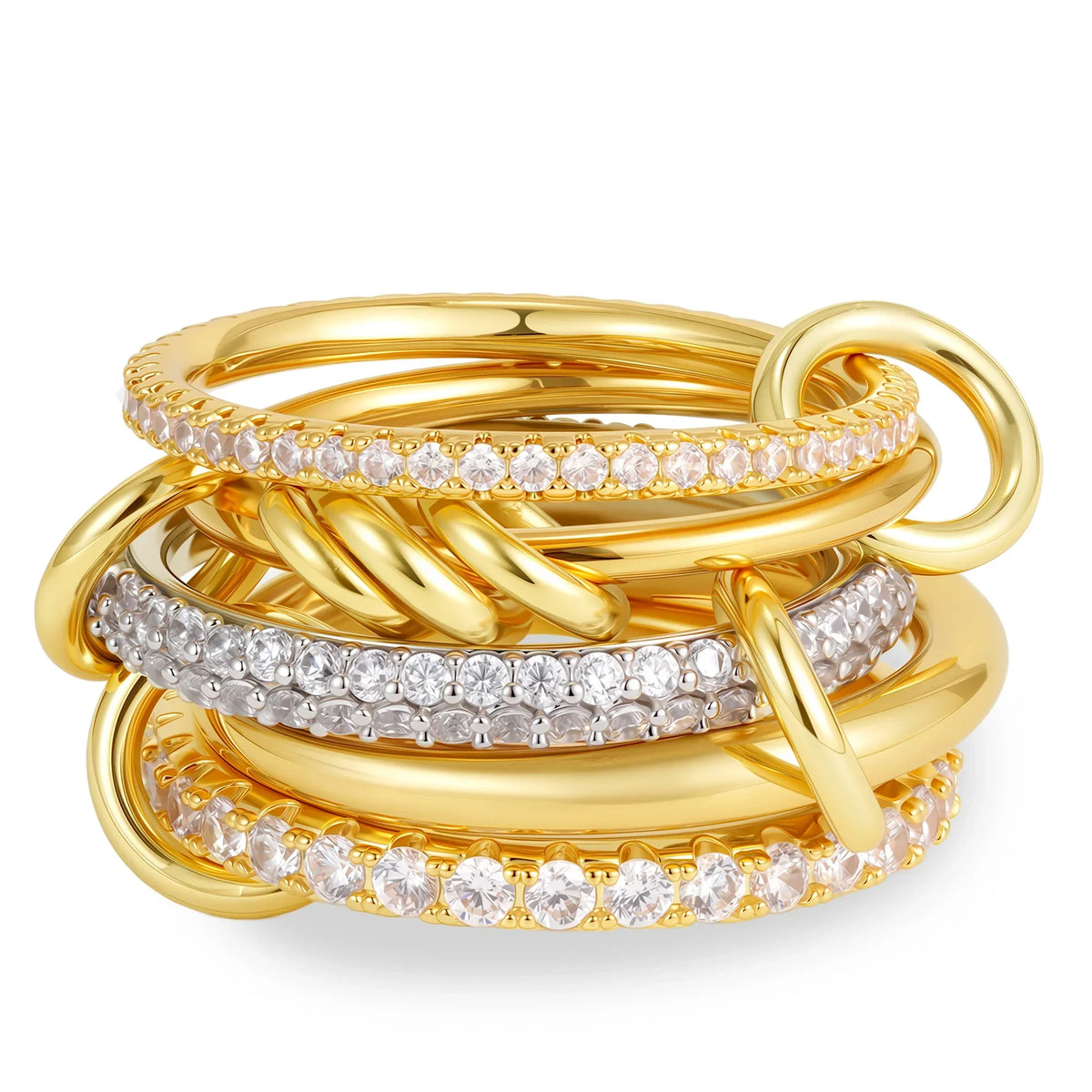 Gothic Multi-layer Metal Two-tone Stacking Rings for Women PVD Waterproof Stainless Steel CZ Zircon Finger Ring Designer Jewelry