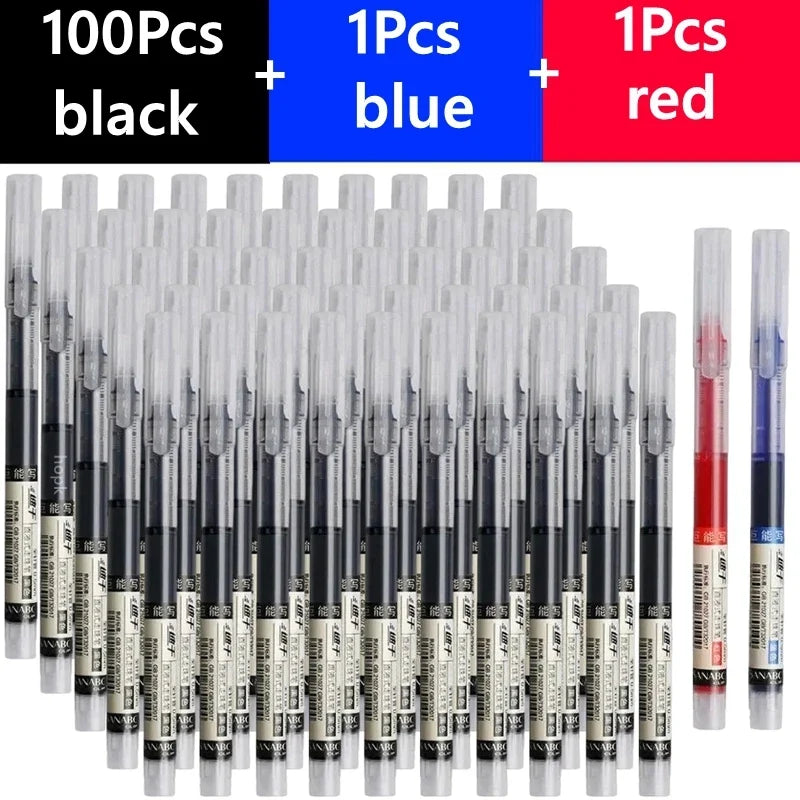 Liquid Ink Gel Pens 9-100Pcs 0.5mm, Black Blue Ballpoint Pen for School Office Writing, Smooth Signature Pens, School Supplies
