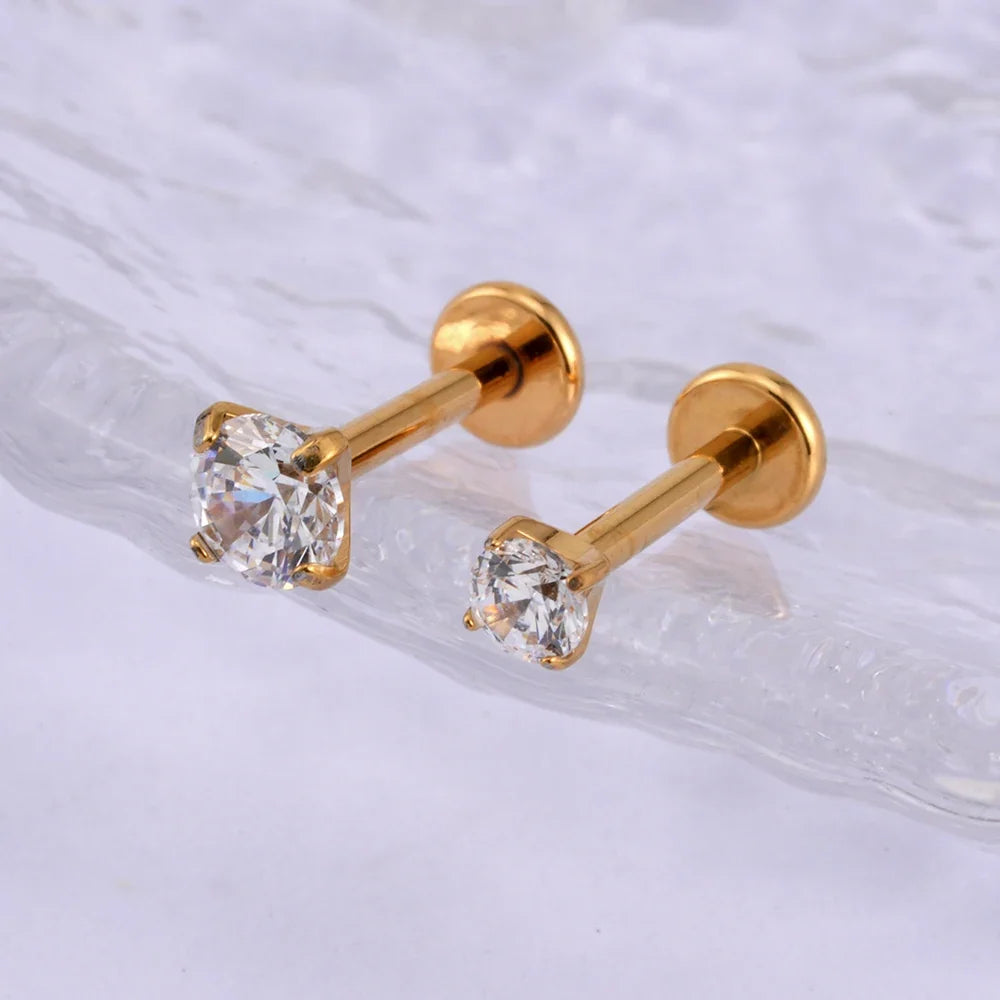 Right Grand ASTM F136 Titanium CZ Gem Internally Threaded Labret Monroe Lip Ring Tragus Nail Helix Earring Stud 16G 6/8/10mm Bar