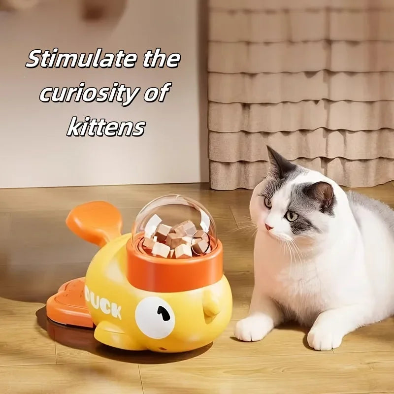 2O-Interactive Cat Feeder Toy, Interactive Cat Toy - No Battery Needed, Manual Press Food Dispenser for All Cats, Duck Design