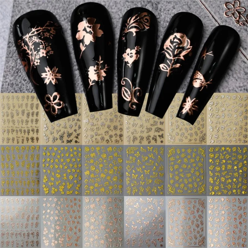 6pcs Glow In The Dark butterfly flowers Nail Stickers set Hot stamping laser Nails 3D Decals Self-adhesive Manicure Sliders NKS1