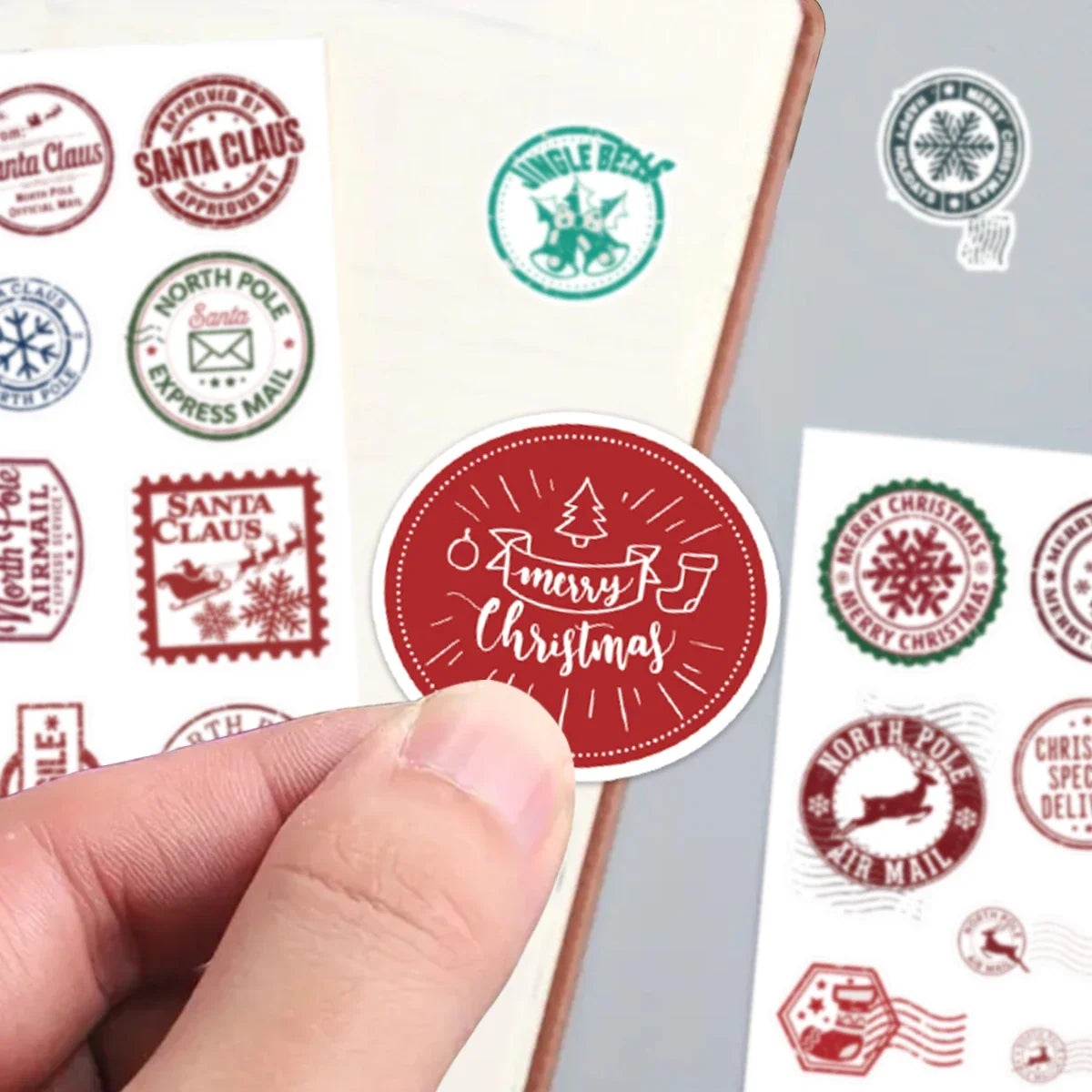 50pcs Christmas Stamps Graffiti Stickers for Envelope,DIY Crafts,Scrapbook, Self Adhesive Gift Sealing Sticker, Christmas Decor