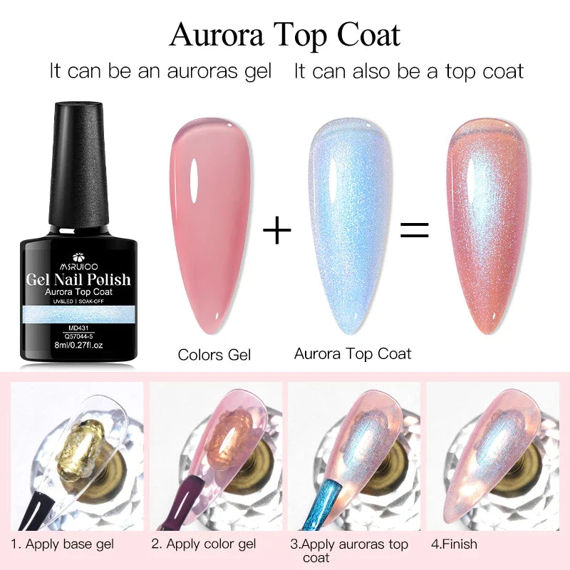 MSRUIOO 8ml 2 In 1 Aurora Top Coat Glitter Sequins Nail Gel Semi Permanent Soak Off UV Gel LED Nail Art Varnish Manicure Design