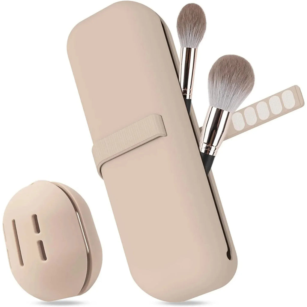 Travel Makeup Brush Holder, Silicone Cosmetic Brushes Bag, Makeup Sponge Case Portable Waterproof Makeup Tools for Women Girls