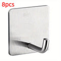 8pcs Stainless Steel Small Hooks, No Drilling, Wall Mounted, Kitchen, Bathroom, Office Key Hooks Wall Hook Adhesive Wall Hooks