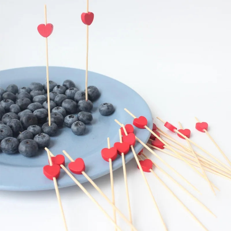 100Pcs Disposable Bamboo Skewers Food Picks Buffet Cupcake Fruit Fork Salad Vegetable Sticks Toothpick Skewer Party Cake Dessert