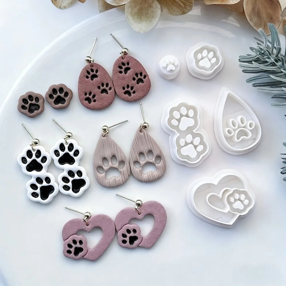 5Pcs Cute Dog Paw Polymer Clay Cutters Set PLA Animal Paw Earring Molds for Jewelry Making Pet Lover Craft Molds Tools