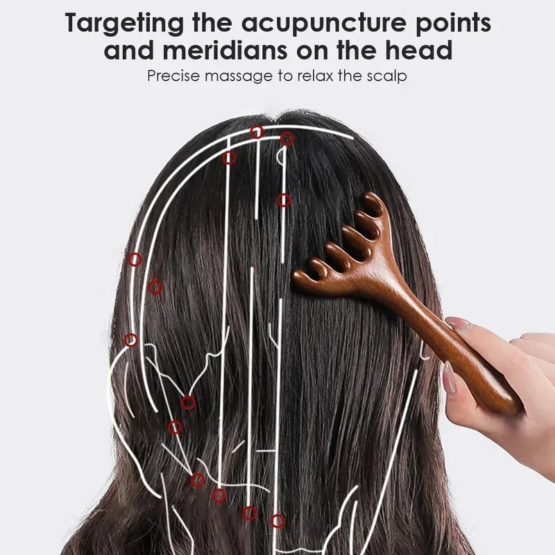 Sandalwood Five-Claw Scalp Natural Golden Massager Gua Sha Tool Back Scratcher Spa Handheld Meridian Massage Comb Hair Care