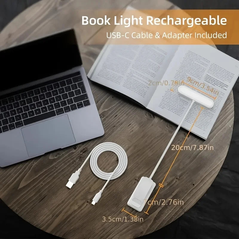 1 pcs USB Rechargeable Book Light 3 Color Adjustable LED Reading Lamp with Clamp Eye-Care Night Light for Bed, Study Desk