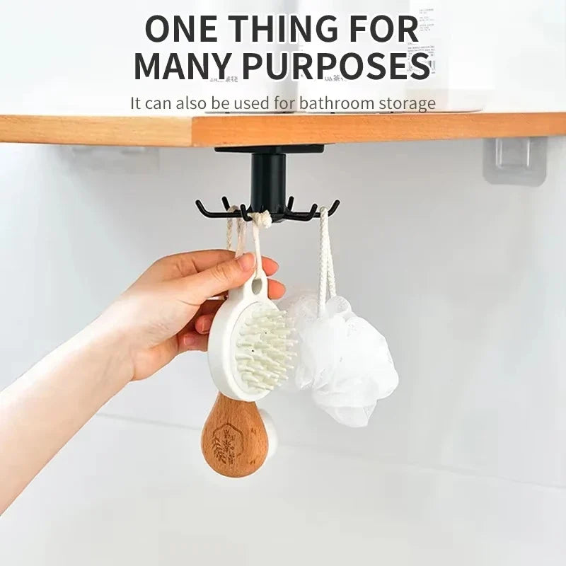 360 Degrees Rotated Kitchen Hook, 6-claw Rotating Hook, Wall Mounted, Kitchenware, Spoon Storage Rack, Clothes Ties Hanging Rack