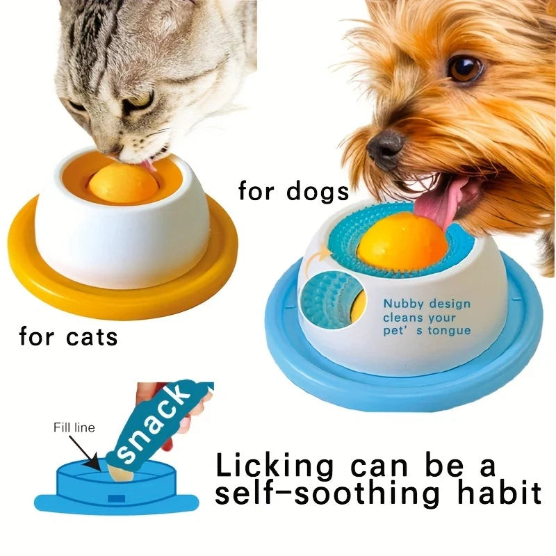 Cat Slow Feeder Bowl with Non-Slip Base Licking Mat & Chew-Proof Puzzle Toy for Boredom Relief and Fun Interactive Play