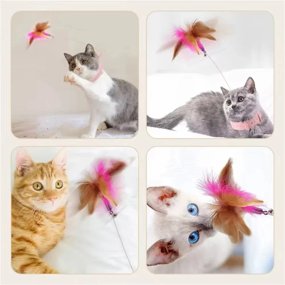 Interactive Cat Toys Funny Feather Teaser Stick with Bell Pets Collar Kitten Playing Teaser Wand Training Toys for Cats Supplies