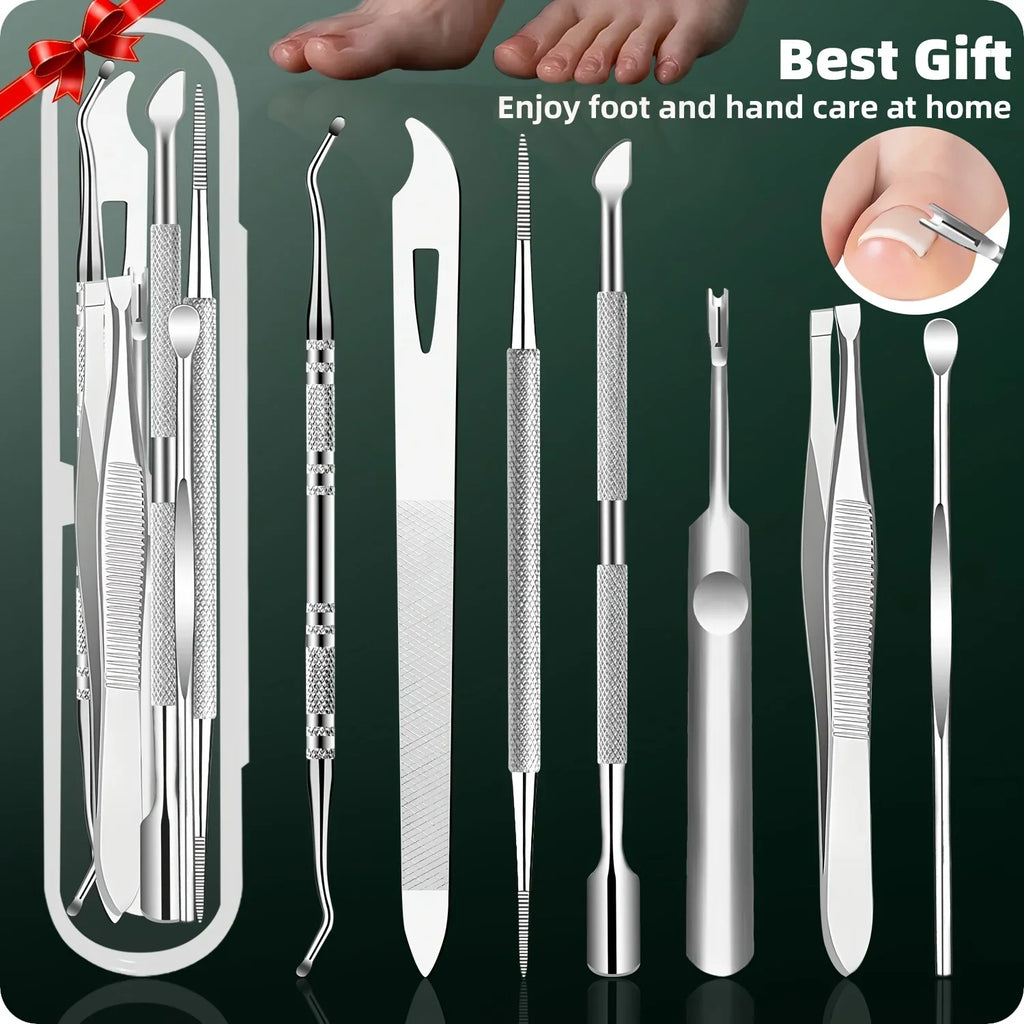7pcs Stainless Steel Cuticle Remover Kit,Premium Ingrown Toenail Removal Tool Kit, Best Gift, Pedicure Tools, Manicure Nail Kits