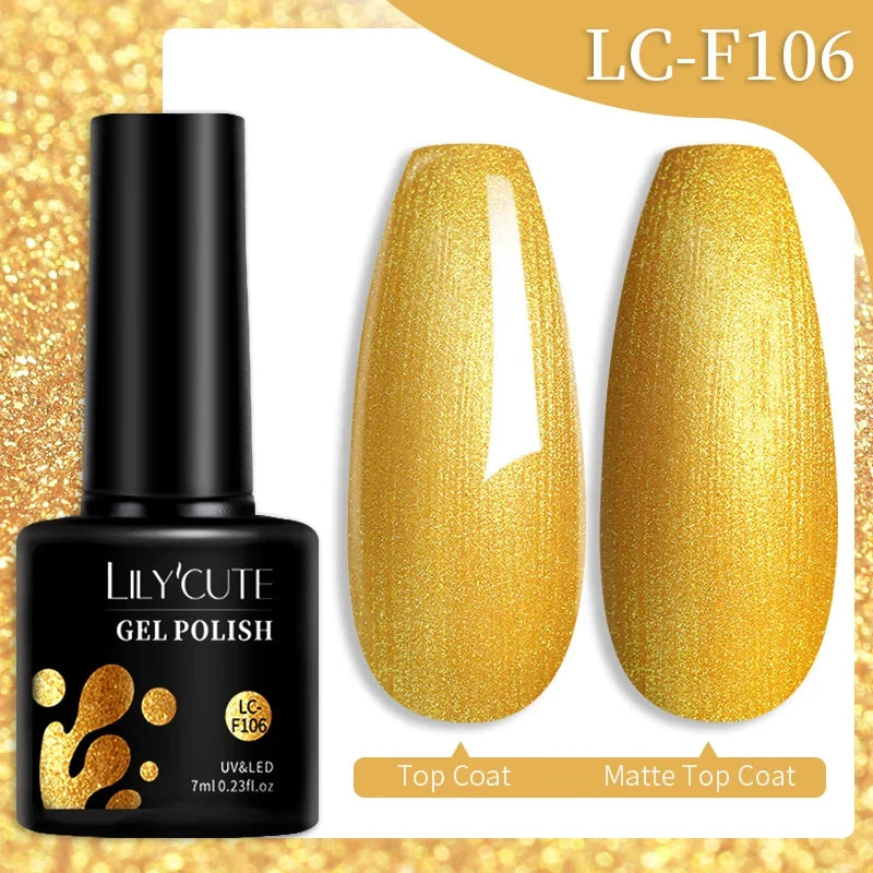 LILYCUTE 7ml Glitter Auroras Gel Nail Polish Summer Gold Colorful Sequins Manicure Semi Permanent Soak Off Nail Art Gel Varnish