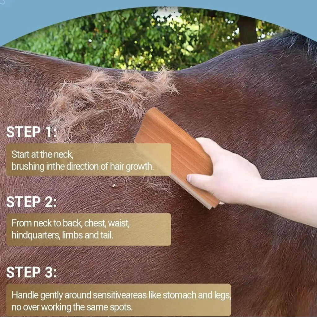 Wood Pet Grooming Brush Comb - Self Cleaning Powerful Floating Hair Removal Tool for Cats Dogs Horses Long Hair Shedding