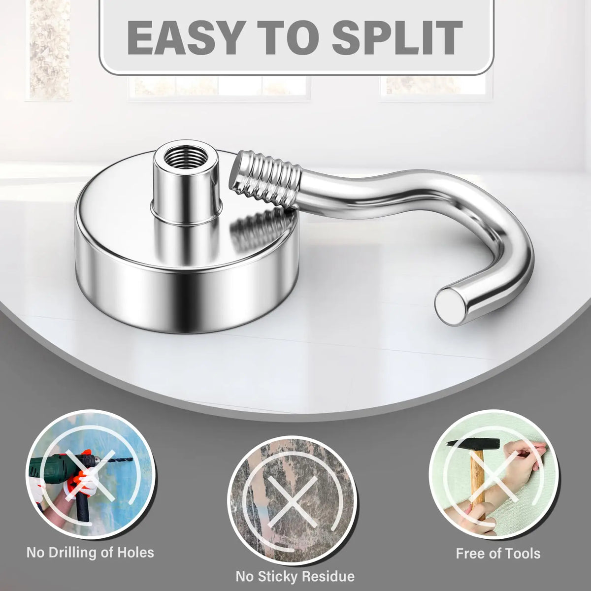 8 Pack Silver 20Lbs+ Heavy Duty Strong Magnet Hooks for Cruise Cabins, Fridge, Kitchen, Classroom, Grill and Home