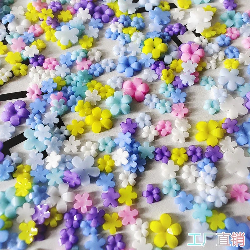 100pcs Japanese White Small Flower Nail Art Charms 3D Resin 5Petal Rhinestones Nail Decorations Kawaii Accessories Manicure DIY