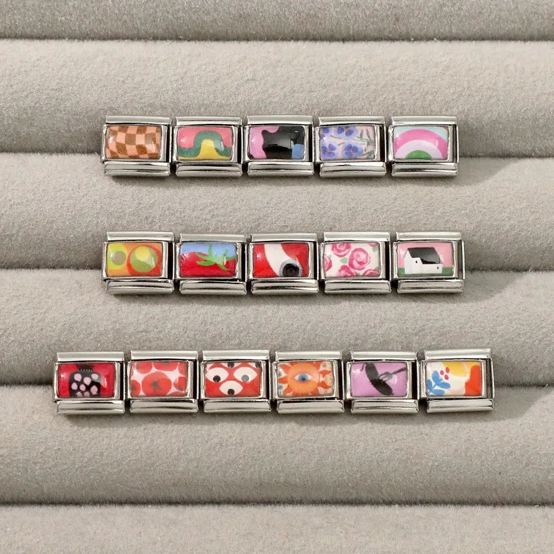 2026 Wholesale Y2K Red Tomato Strawberry Colorful Italian Charms Fit 9mm Stainless Steel Women Fashion Bracelet DIY Jewelry Gift