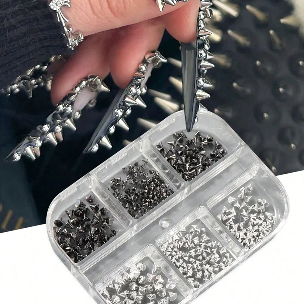 6Grids 3D Punk Metal Rivet Nail Charms 1.5/2/3mm Gold/Silver Round Cone  Studs Nail Jewels Decoration DIY Crafts Manicure Supply
