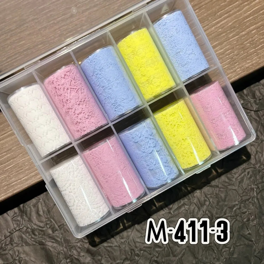 Fashion Lace Design Nail Foils Black White Tulip Pattern Nail Stickers Sequin Effect Nail Decorations Manicure DIY