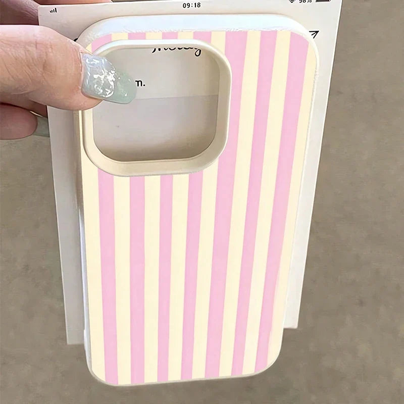 Simple Pink Vertical Striped Lichee Pattern Phone Case For IPhone 17E 17Air 16E 15 14 13 12 11 Pro Max 16 15 14 Plus Cover Case