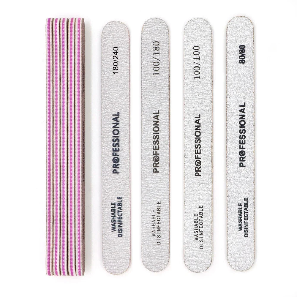 5/10pcs Nail Files Multi Grit Grey Zebra Straight Washable Double Sided Emery Board for Thick Nail Shaping & Removal