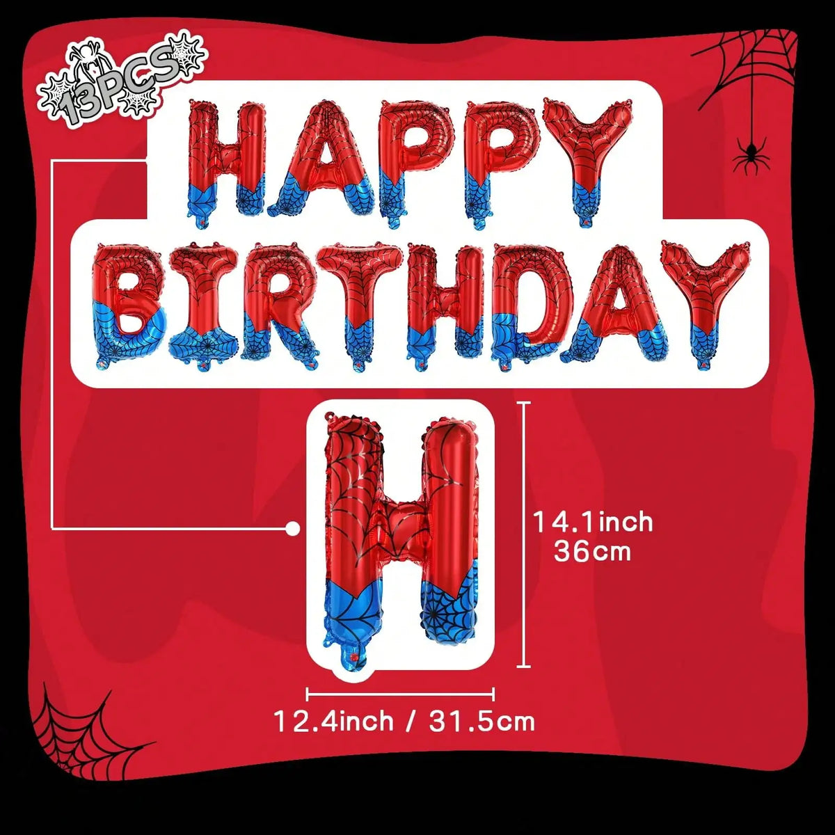 Spider Theme Happy Birthday Banner Balloons Red and Blue Letters Signs Superhero Birthday Party Decor Accessories Party Supplies