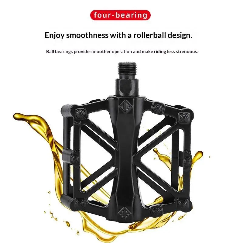 •1 Pair Double Ball Bicycle Pedals Aluminum Alloy Anti Skid Mountain Bike Pedals Ultra-Light Flat Cycling Treadle Platform