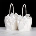 1/2pcs Satin Pearl Knot Flower Basket For Girls, Ring Holder, White Flowers, Wedding Accessories, Ladies Supplies, 2024