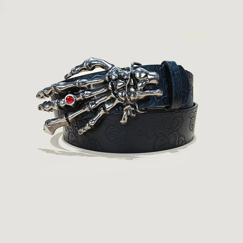 Punk Skull Plus Size Leather Belt For Women and Men Harajuku Gothic Y2K Embossed Skeleton Hand Decoration Halloween Accessories