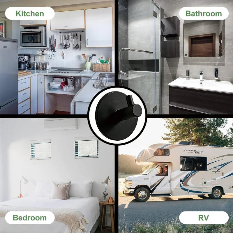 5 PCS Matte Black ABS Adhesive Wall Hooks Waterproof No Drill Heavy Duty Towel Hooks for Bathroom Shower Home Hanging