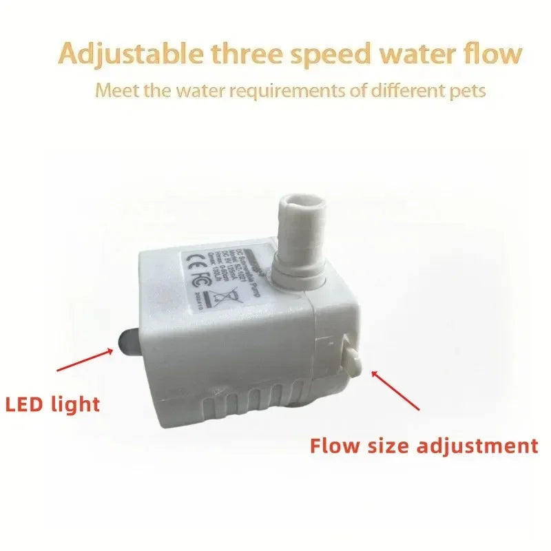 1 Pc Ultra-Efficient Silent USB Pet Water Fountain Pump with LED Indicator Light for Cat Water Fountains Premium Replacement