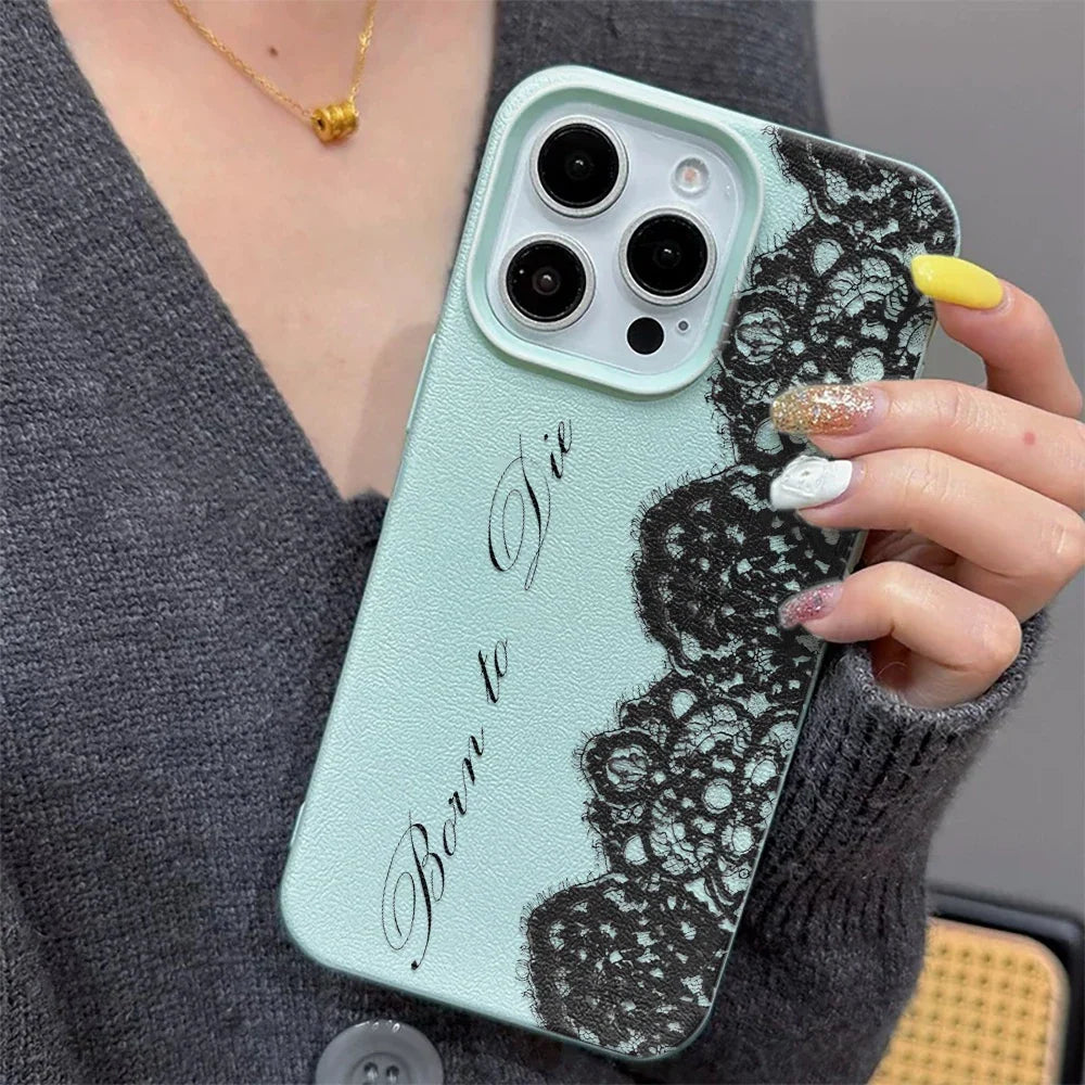 Shockproof Lace Phone Case for iPhone 17 16 15 14 13 12 11 Plus Pro Max Luxury Floral Print Phone Cover Funda Capa Coque