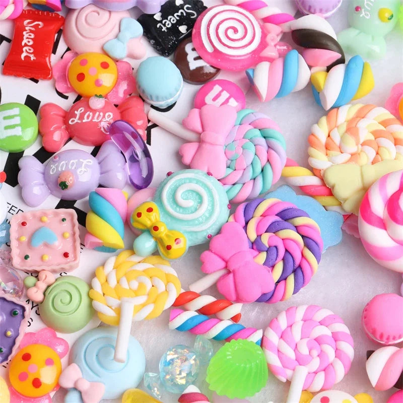 20PCS Multi Shape Kawaii Accessories Nail Art Charms Sweet Candy Gummy Bear Lollipop Resin Nail Art Rhinestion Decoration
