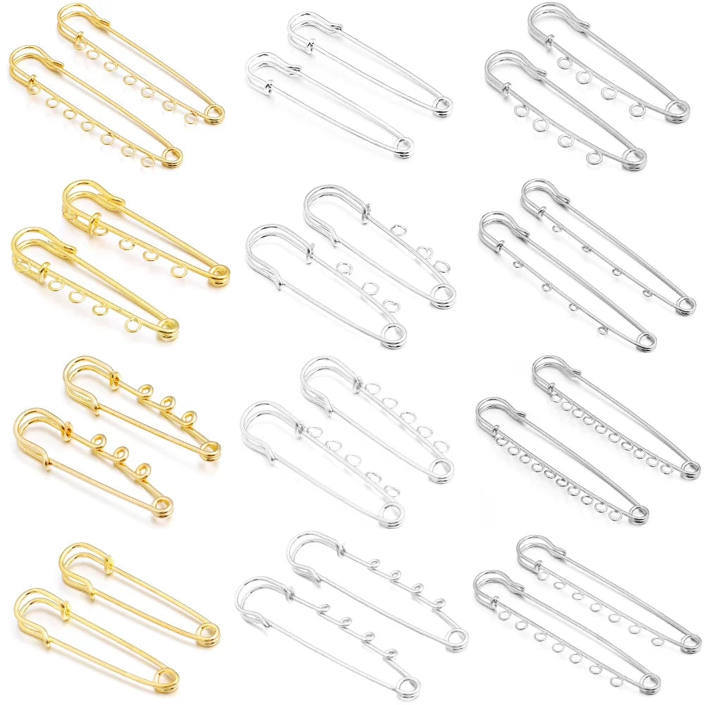 5-10pcs/lot Gold Safety Pins Brooches Blank Base Brooch Pin with Holes Fasteners Pin For DIY Jewelry Making Supplies Accessories