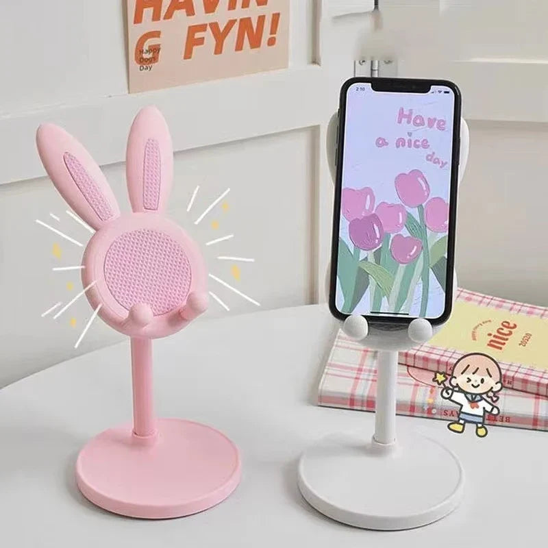 Cute Rabbit Phone Stand Multi-function Stretch Mobile Phone Holder Desktop Adjustable Phone Bracket For iPhone iPad Tablet Stand