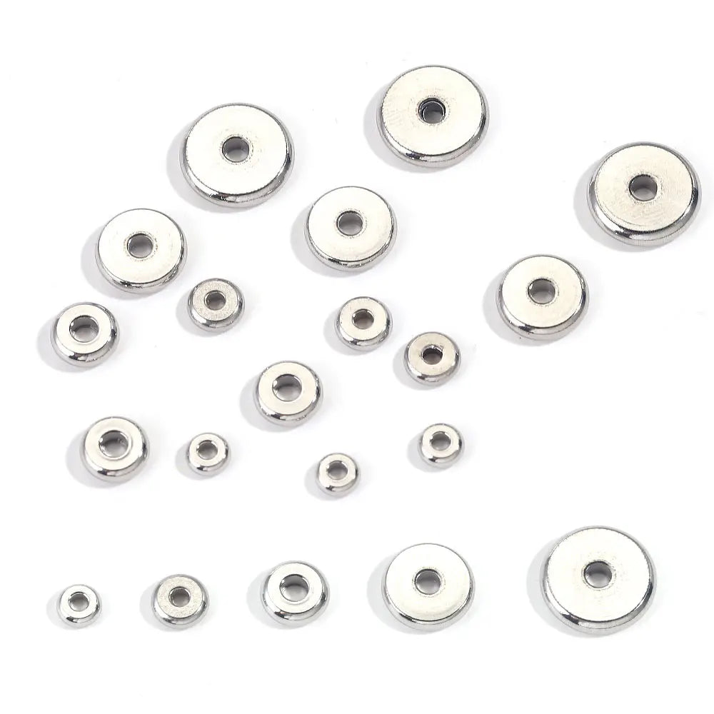 50pcs Spacer Beads For Jewelry Making Supplies Flat Round Loose Beads Stainless Steel Beads DIY Bracelet Jewelry  Accessories