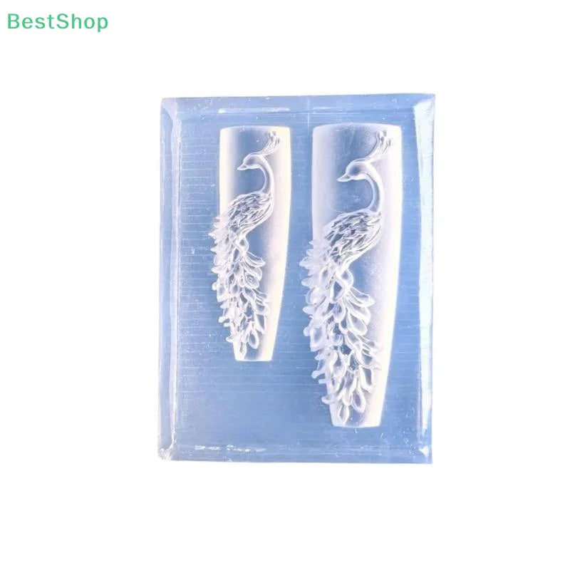 ♥♥♥3D Relief Silicone Nail Mold Peacock Design Pattern DIY Nail Art Decor Transparent Manicure Template