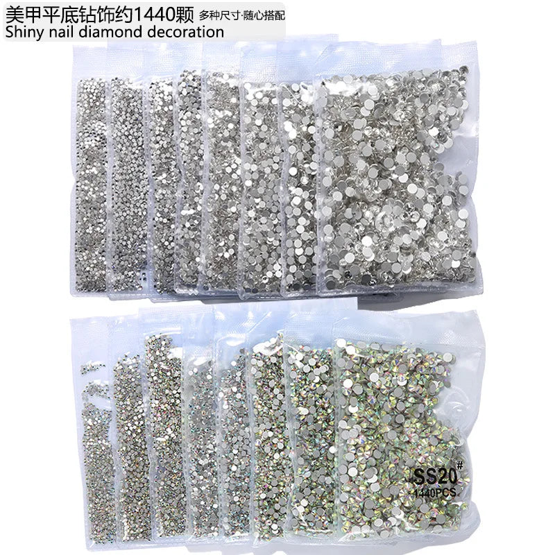 1440pcs Glitter Crystal AB/Clear Rhinestones SS3-SS20 Non Hotfix FlatBack Strass Sewing/Fabric/ Nail Art Rhinestones Decorations