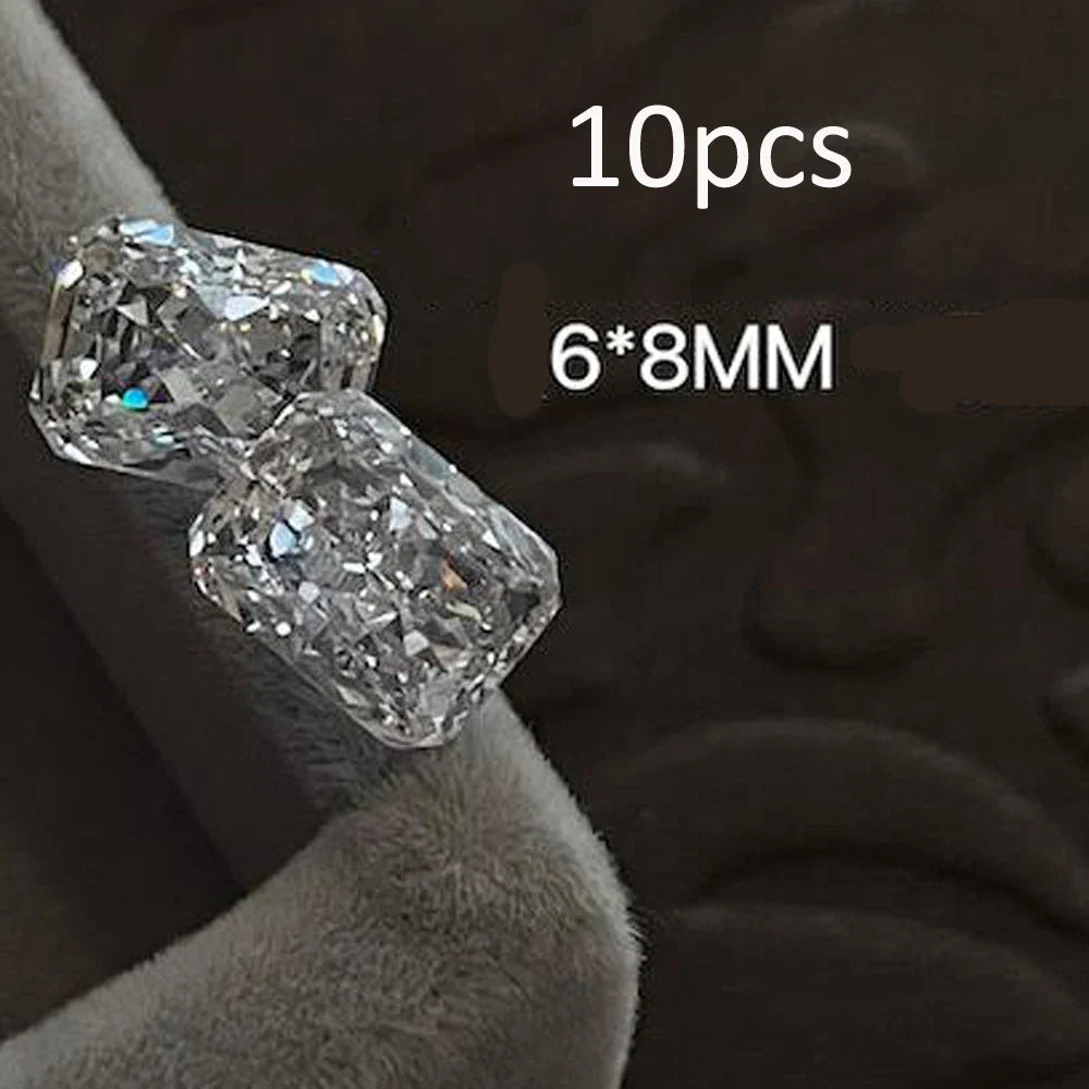 10pcs Clear Diamond Crystal Nail Rhinestones 3D Rectangle Oval Zircon Jewelry Nail Parts DIY Luxury Ice Tranparent Nail Gemstone