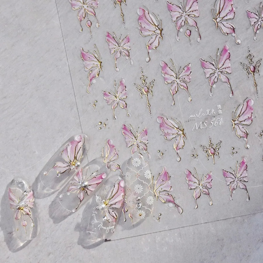 1pcs 5D Glitter Butterfly Nail Stickers Kawaii Aurora Butterfly Nail Art Charms Decorations Decals DIY Manicure Adhesive Slider